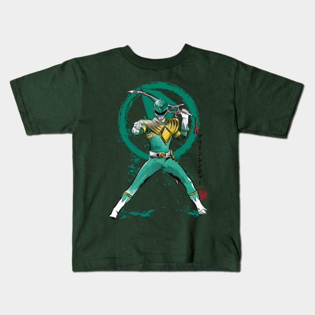 Green Ranger sumi e Kids T-Shirt by DrMonekers